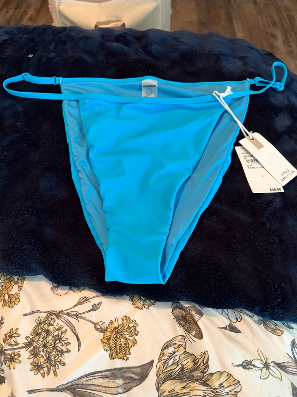 NWT Good American Women’s Aqua Blue Bikini Bottom - Adjustable Side Tie